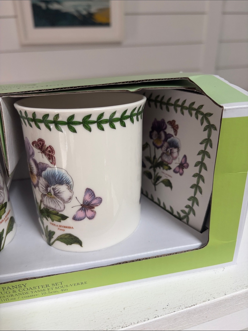 Portmeirion Pansy Floral Ceramic Mug Set in Cream, Purple, Green - 2 Piece - Picture 3 of 6